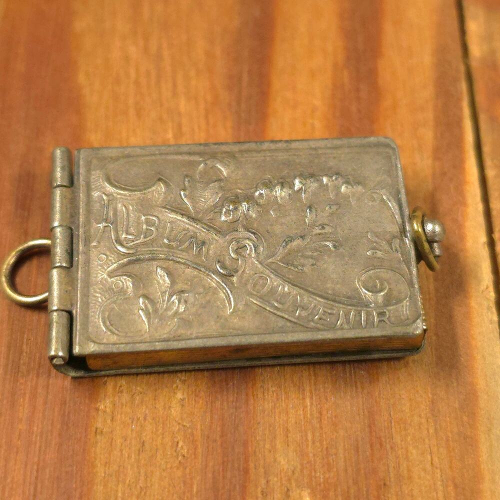Antique Album Souvenir Album Book Pendant Silver Tone